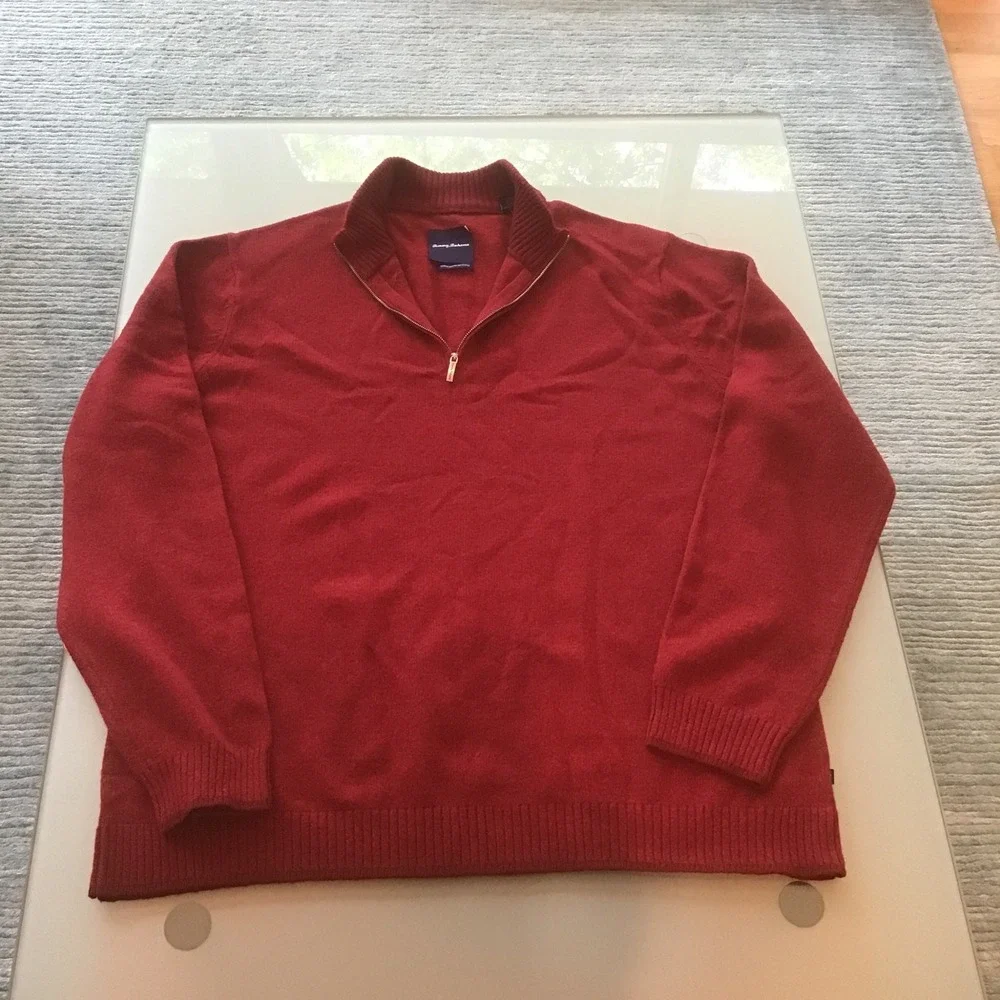 Tommy Bahama 2XT Red Merino Wool Blend Quarter Zip Pullover Sweater Big Tall